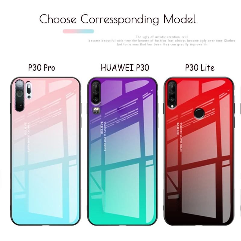 Чехол для huawei P30 Lite, цветной градиентный стеклянный чехол, прочный жесткий чехол для телефона, для huawei P 30/P30 Pro, модный бампер