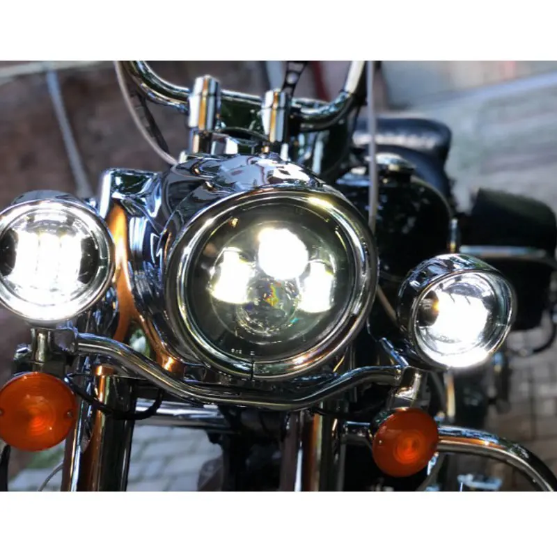 

Black/Chrome 7 Inch Headlight and 4.5 Inch Fog Lamps For Motorcycle LED Light Set