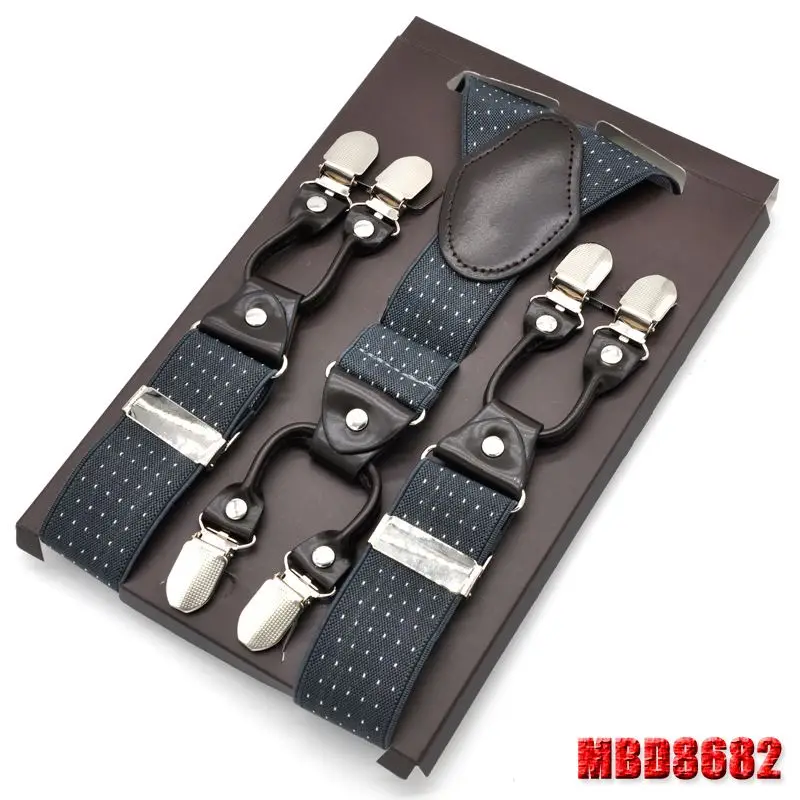 MBD8682 Мужские подтяжки кожаные повседневные ремни y-образной формы мужские брюки Suspensorio упругие зажимы-на Ceinture suspendue 3,5*120 см - Цвет: MBD8682