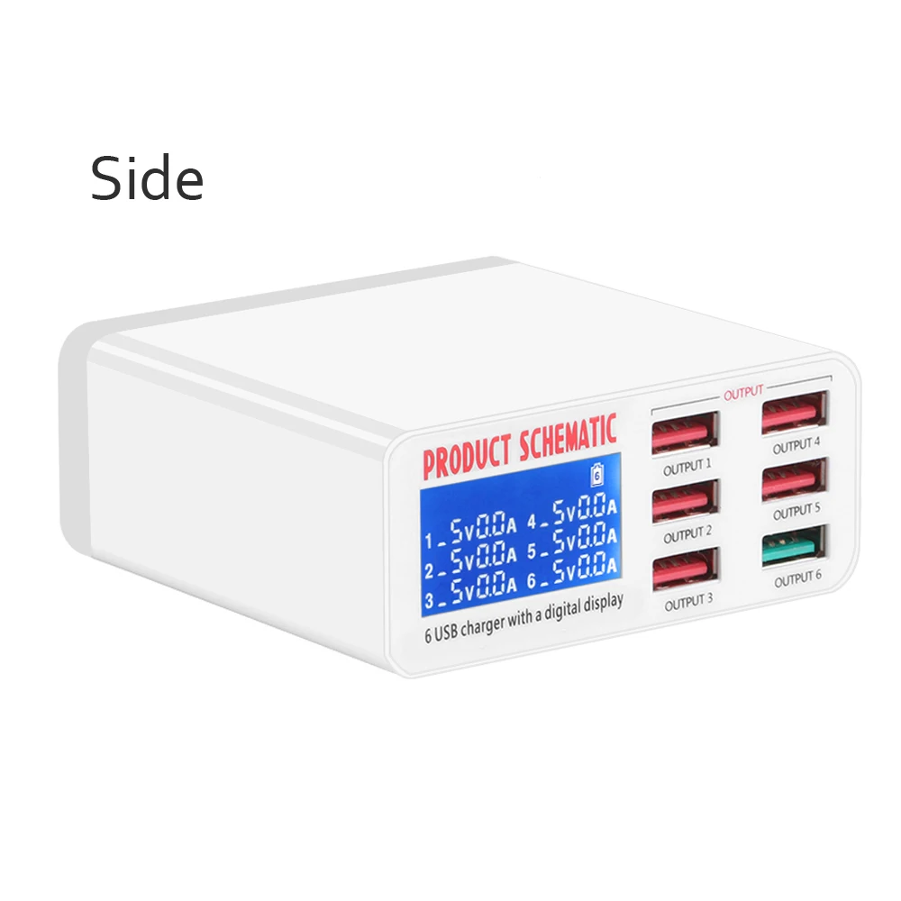 POWSTRO USB зарядное устройство портативный мульти USB порт быстрое зарядное устройство 6 портов USB разъем быстрое зарядное устройство с ЖК-дисплеем для смартфона мобильного телефона