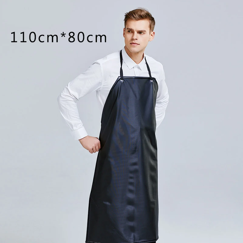 Black Apron-110cm Водонепроницаемый ПВХ кухонный фартук из искусственной кожи для мужчин женщин взрослых для шеф-повара и официантки ресторанный фартук черный зеленый большой домашний фартук инструменты - Цвет: Black Apron-110cm