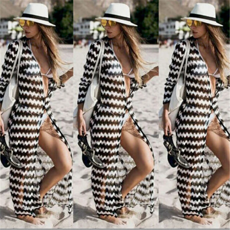 Womens Bikini Swimsuit Cover Up Dress Summer Long Sleeve Maxi Wrap Dress Beachwear Sundress Bathing Suit Fashion Clothes