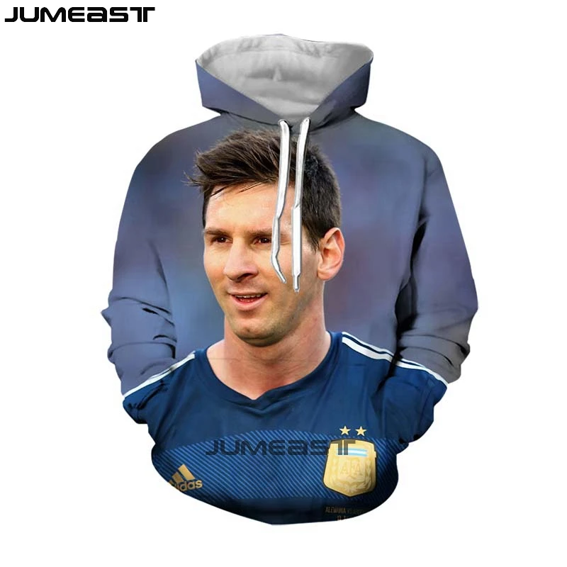 Jumeast бренд для мужчин/для женщин 3D печатных Толстовка Футбол Звезда Лионель Месси с длинным рукавом Мода кепки Толстовка спортивный пуловер толстовки