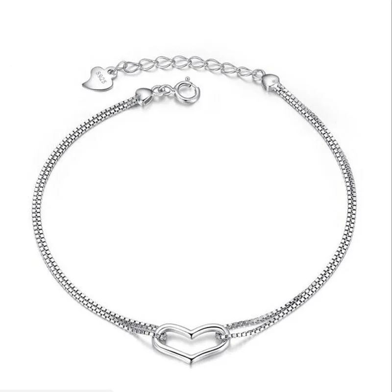 

Lovely And Simple Silver Plated Jewelry Heart-shaped Temperament Female Anti-allergic Female Bracelets SL026