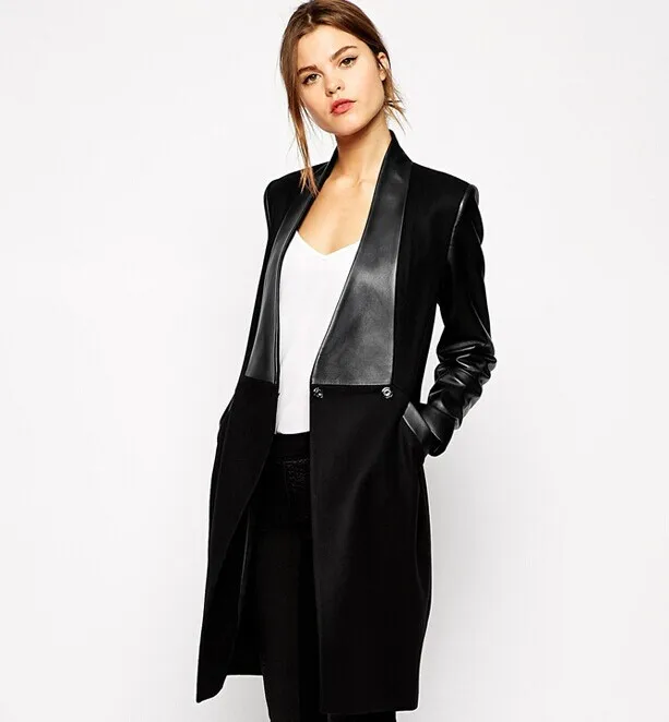 Женское длинное шерстяное пальто со звездочками и V-образным вырезом | Женская