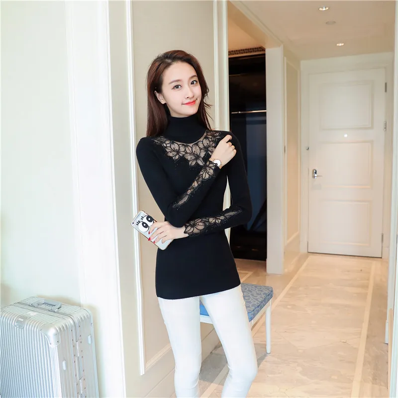 OHCLOTHING, свитер, водолазка, пуловер, рукав, кружевной свитер,, корейский осенний Кутюр, кружевной свитер