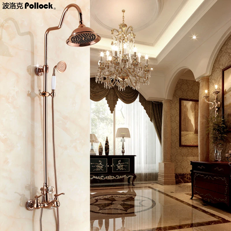 Pollock all-copper shower faucet bath suite Continental rose gold with lift | Дом и сад