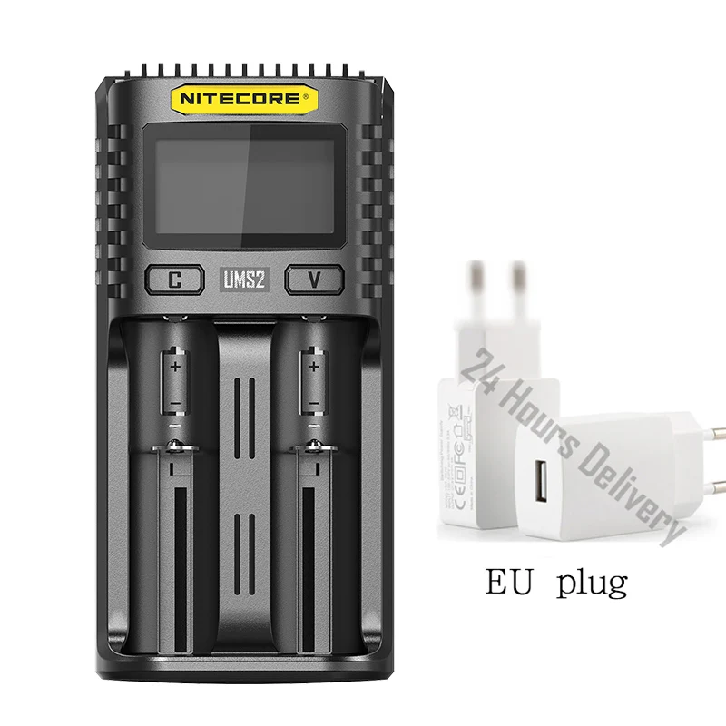 UMS2 Add Plug Новинка NITECORE UMS2 UMS4 SC4 интеллектуальное зарядное устройство USB выход 3A для LiFePO4 литий-ионный Ni-MH NiCd 10440 10440 10500 18650 - Цвет: UMS2 Add Plug