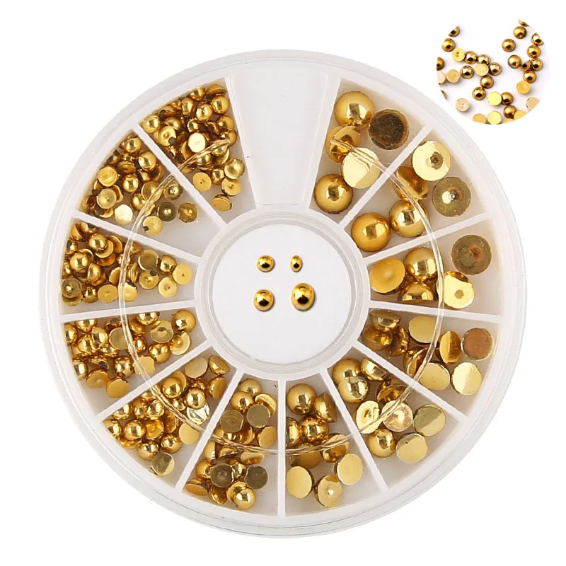 

3D Metallic Nail Art Charms Beads Semi-circle Gold & Silver Colors 2-4mm mixed Pearl Fashion Tips Jewelry Stud