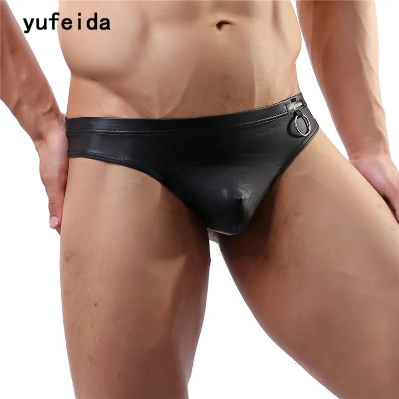 Сексуальное мужское нижнее белье YUFEIDA черные Трусы стринги из искусственной кожи