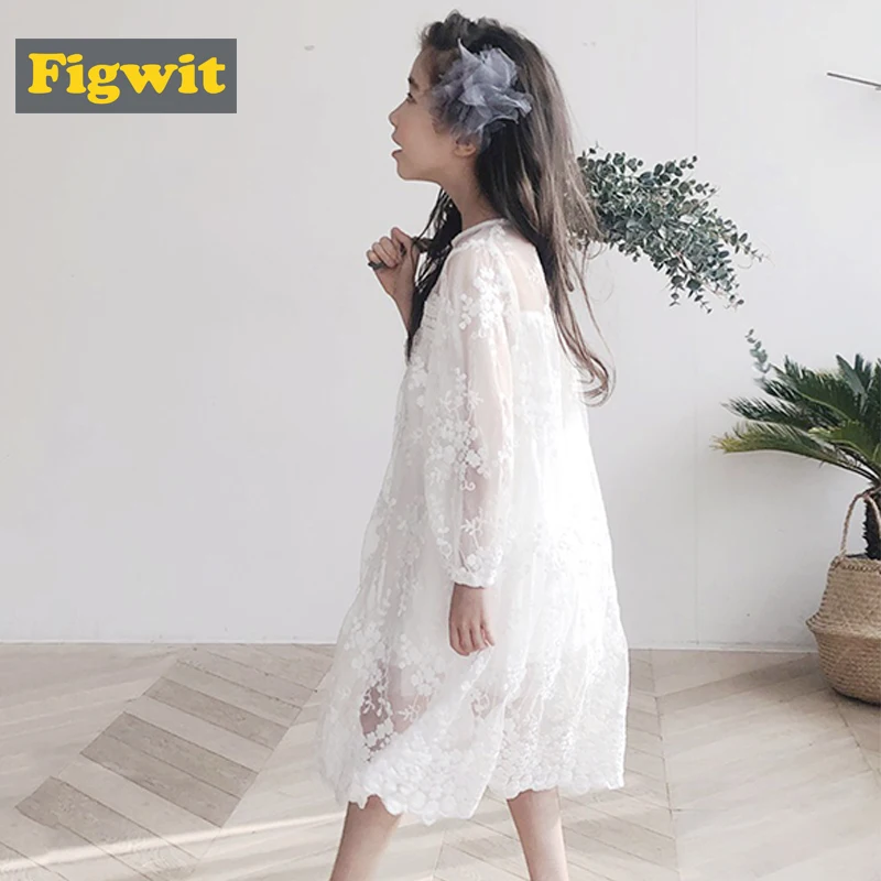 Figwit Teen Girls Lace Dress White Mesh Spring Autumn Flower Summer Kids Teenage Children Clothing for Age 4 6 10 13 Years | Детская