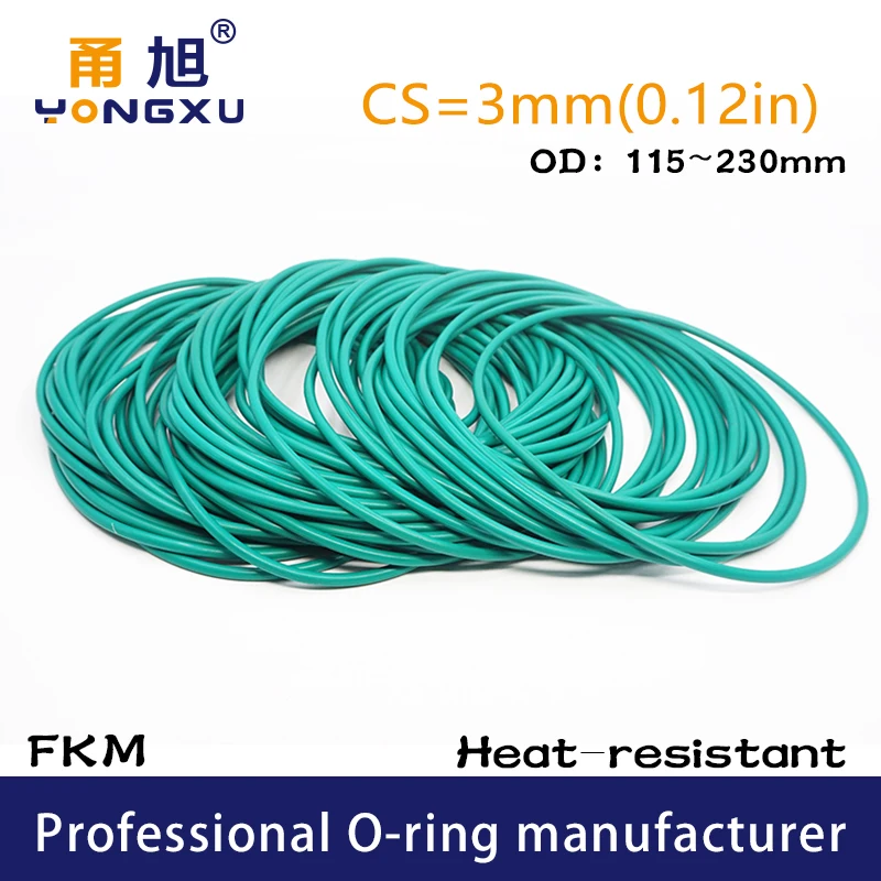 Флюоровые резиновые зеленые FKM Orings уплотнительные кольца CS3mm OD115/120/125/130/140/145/150/230*3