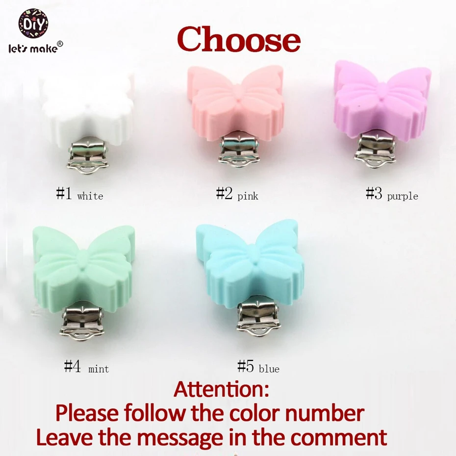 Let's Make Baby Teether 1pc Butterfly Pacifier Clip Stainless Steel Food Grade Silicone DIY Chain Teething Toys | Мать и ребенок
