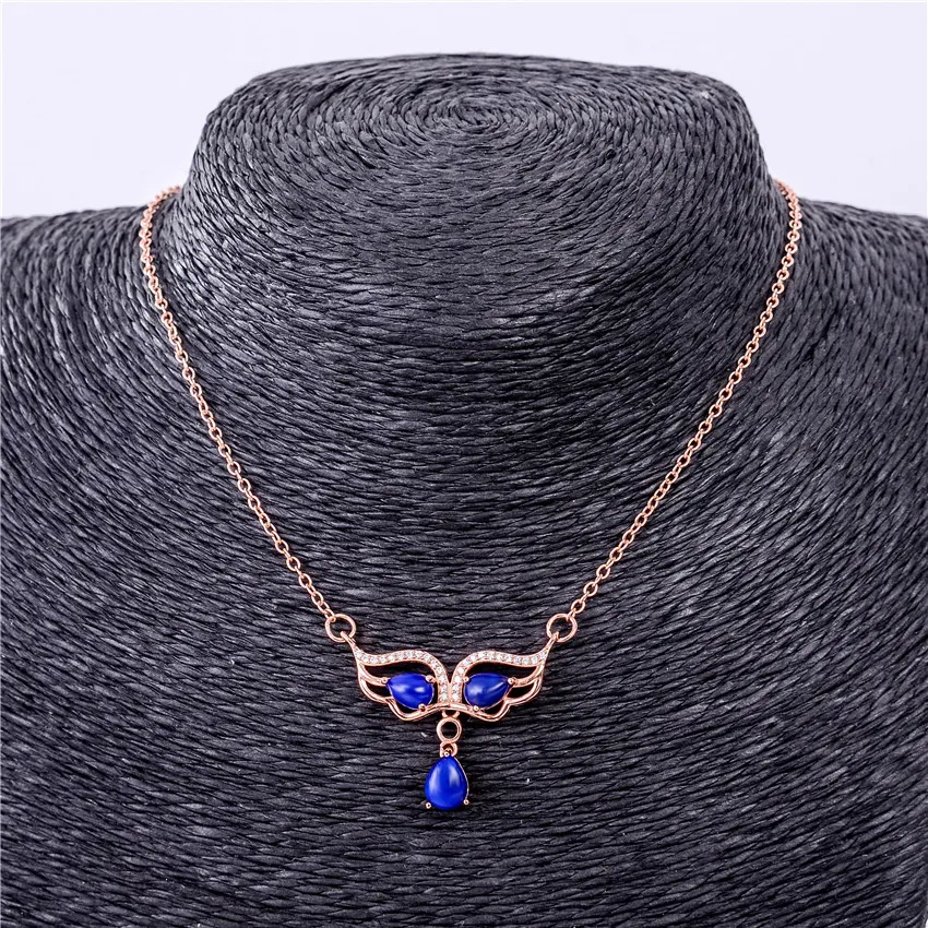 Almei 2018 Для женщин 1.2ct темно синий ляпис маскарад маска Пром Танцы кулон Цепочки и
