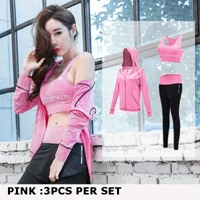 PINK 3PCS 5 шт., женские комплекты для йоги, 5 шт., комплекты для бега, одежда для фитнеса, женский спортивный костюм, одежда для бега в спортзале, спортивная одежда для женщин, для спортзала - Цвет: PINK 3PCS