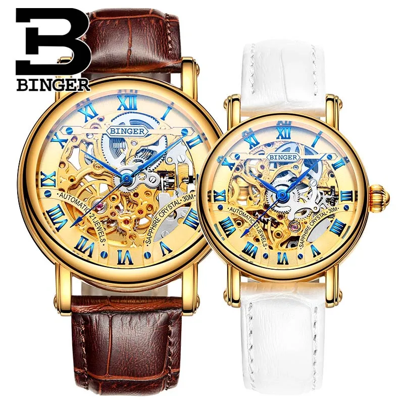 

Automatic Mechanical Watch BINGER Couple Skeleton Women Watch Famous Brand New Fashion Men Wristwatch B-5066M relogio masculino