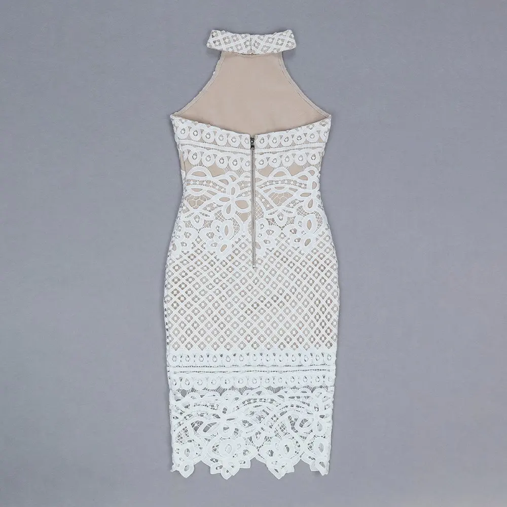 

Lace Bandage Dress Elegant Fashion Celebrity Evening Party Dresses Autumn Winter White Sexy Bodycon