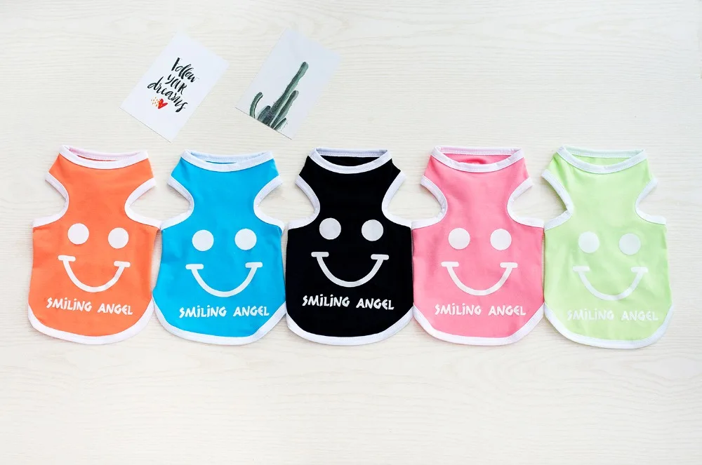 

Smile Pattern Pet Vest Breathable Summer Cotton Sleeveless T-Shirt Small Dog Cat Clothes Free Shipping Drop Ship