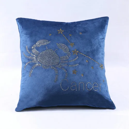 Cancer blue IDouillet Созвездие Стразы, декоративная Бархатная подушка, чехол подушка со знаком зодиака, чехол для дивана, дивана, стула, квадратная 45x45 см - Цвет: Cancer blue