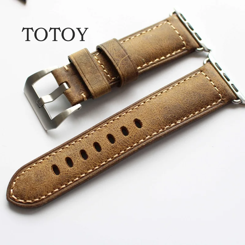 TOTOY Кожаные Ремешки для наручных часов ручной работы подходят Apple Watch спортивные
