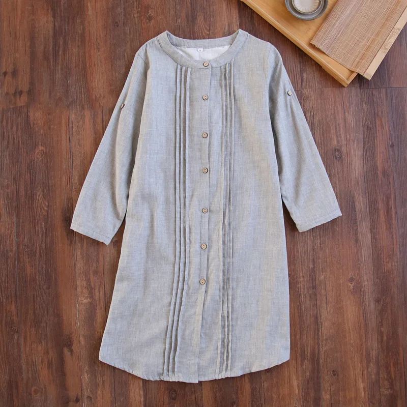 2018 Весна Длинные рукава ночные рубашки женские марли хлопчатобумажные тонкий