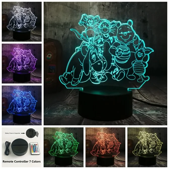 Controller 7 Color Новая стильная футболка с изображением персонажей видеоигр Винни Пух Медвежонок друг 3D светодиодный Ночной светильник 7 цветов изменить светодиодные настольные лампы домашний декор для детей Рождественский подарок - Испускаемый цвет: Controller 7 Color