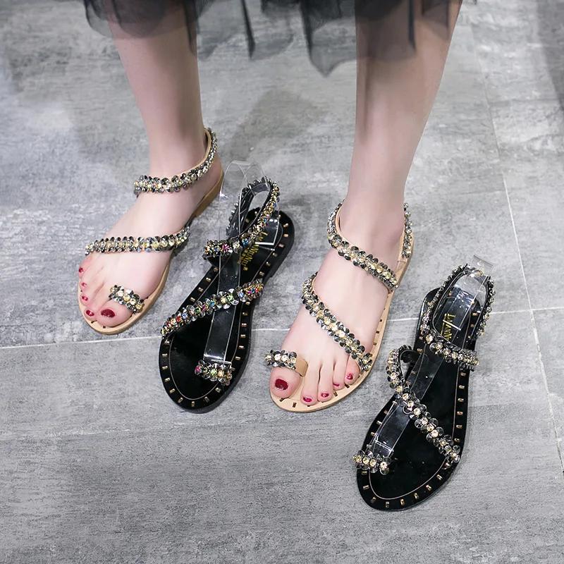 2019 летние женские сандалии модные шикарные Летняя обувь женская на плоской