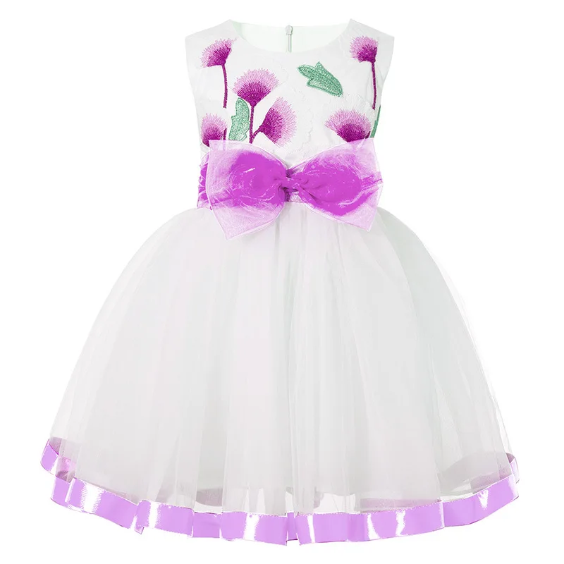 2018 одежда для маленьких девочек платье без рукавов с вышитыми цветами белое