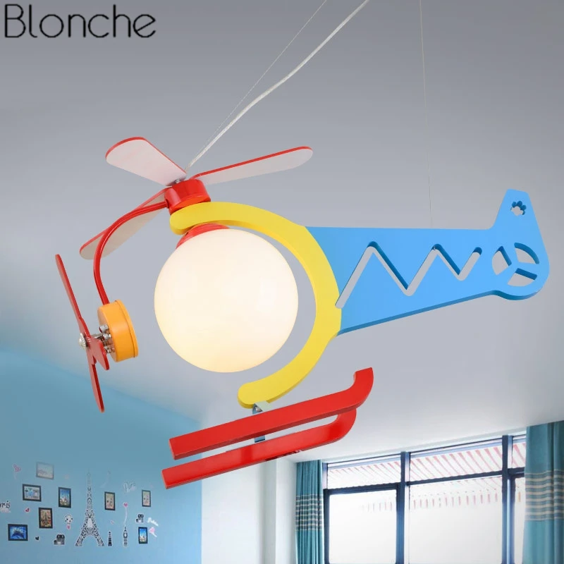 

Modern Cartoon Aircraft Pendant Lights Led Creative Wood Hanging Lamp for Kids Children's Room Bedroom Home Decor Luminaire E27