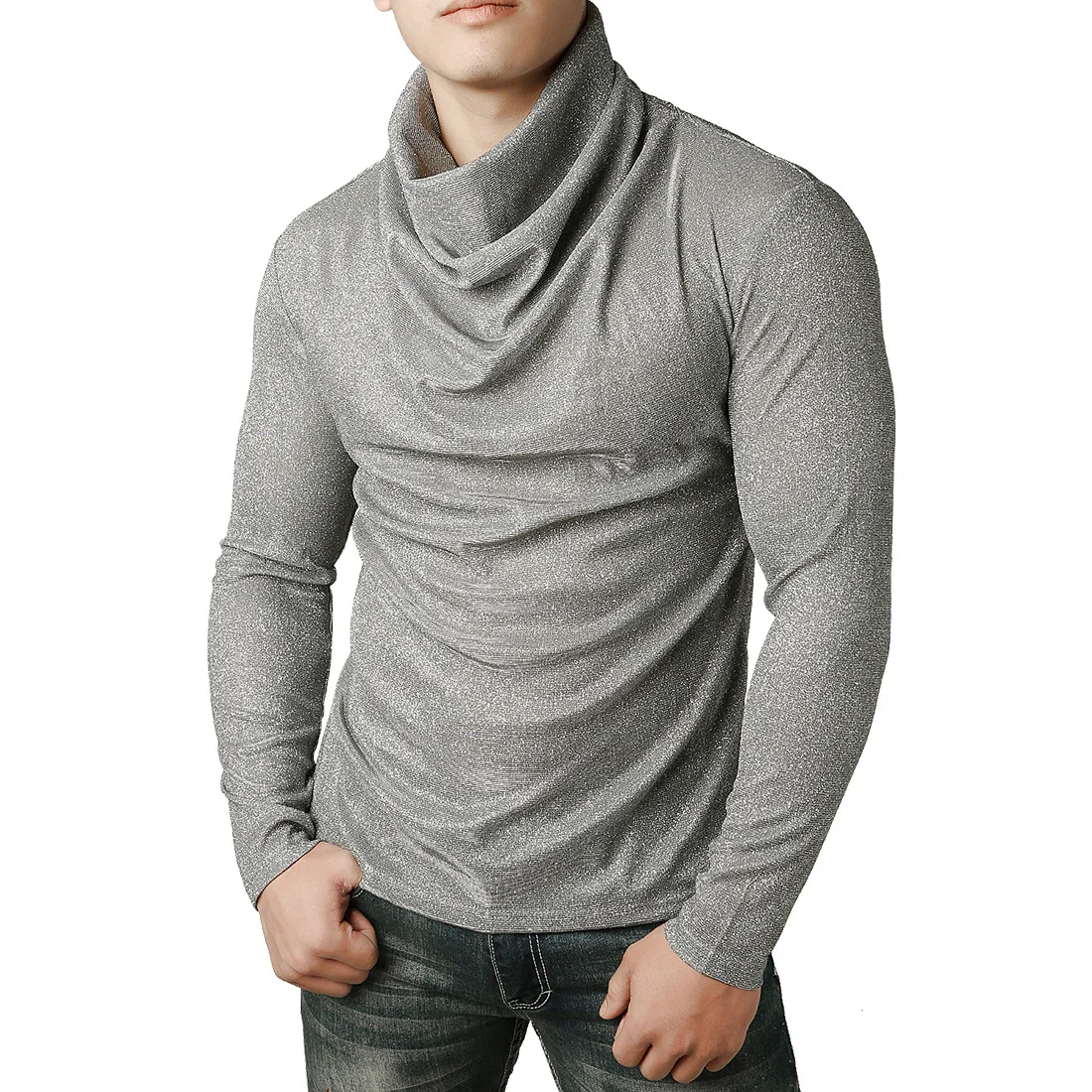 

Mens Long Sleeve T Shirt Turtleneck Slim Fit Nightclub Style 80s Party Tops Party Pullover Tees