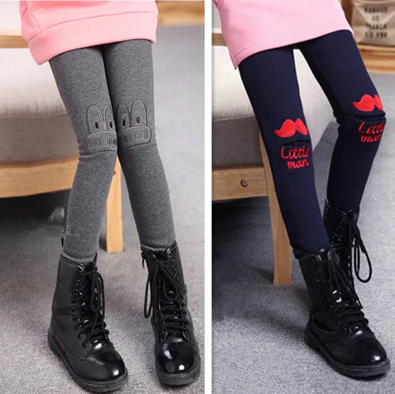 Новые брюки для девочек сезон осень-зима утепленные Бархатные леггинсы с принтом