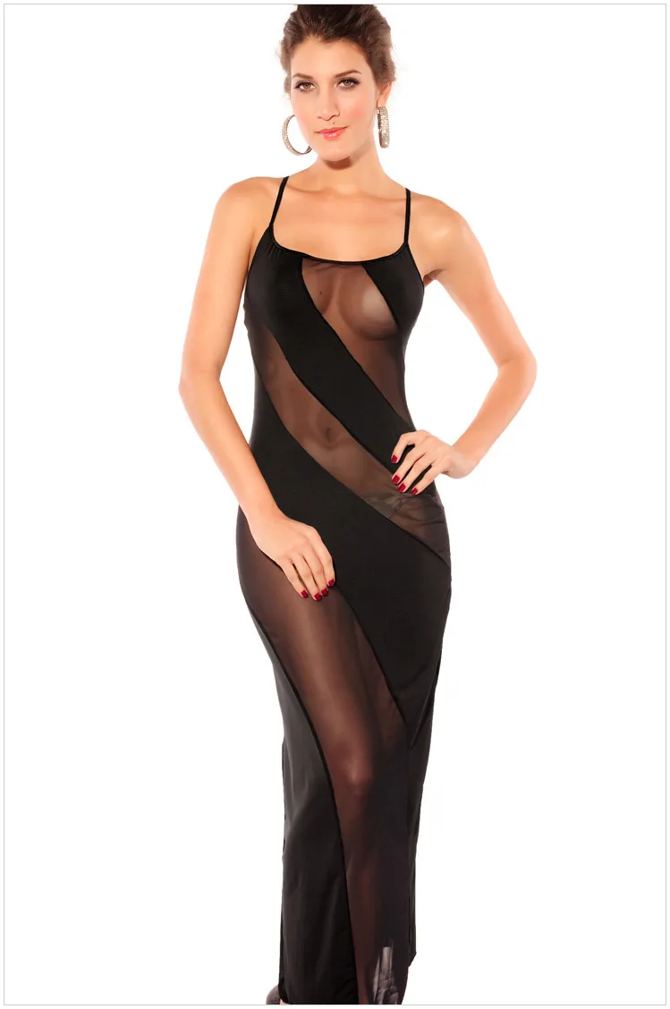 Women's Summer Dresses 2015 New Style Spaghetti Strap Long Women Sexy Night Club Lace Patchwork Perspective Robe | Женская одежда