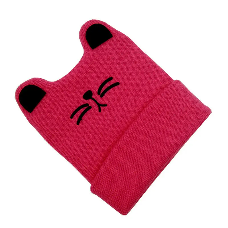 Мягкая Милая зимняя теплая вязаная шапка с рисунком кота для маленьких мальчиков