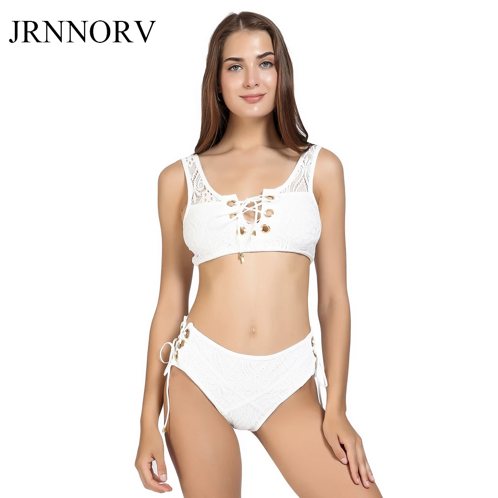 Новинка бикини черный белый цвет кружево высокая талия купальник набор