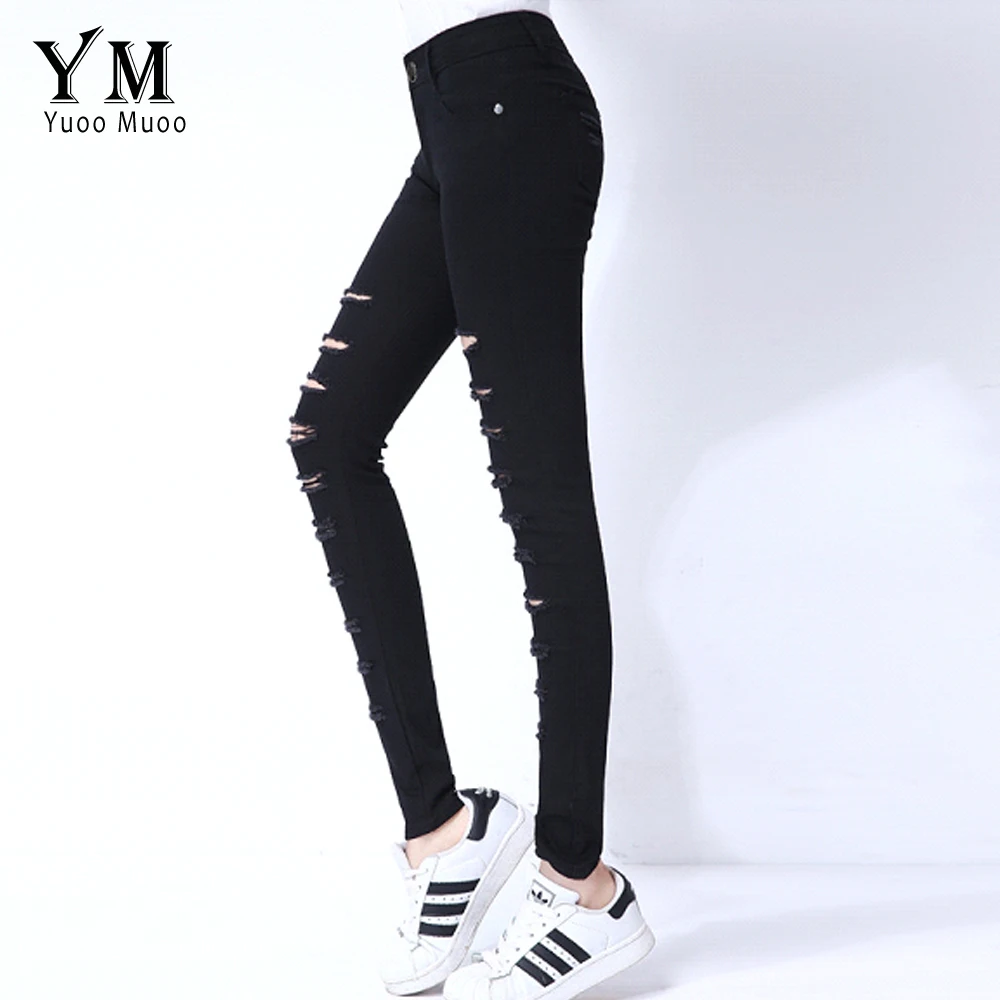 Новинка Лидер продаж белые женские джинсы YuooMuoo модные рваные с дырками для