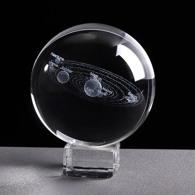 with crystal base ; 6 см лазерной гравировкой на солнечных батареях Системы мяч 3d миниатюрная модель планет Сфера Стекло Глобус орнамент Декор для дома подарок для астрофиле - Цвет: with crystal base