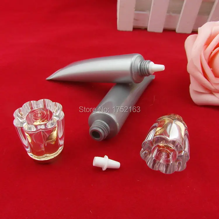 Бесплатная доставка 15 мл Тюбик мягкой серого цвета с пластиковыми бутылочками для салфетки/масла/крема для рук с крышками из акрила в форме цветочка.