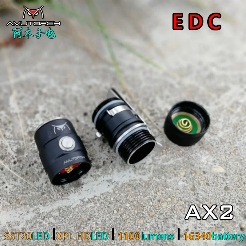 Мини светодиодная вспышка Amutorch AX2 XPL HD/SST20 1100 лм Мощная батарея 16340 или 18350 фонарик