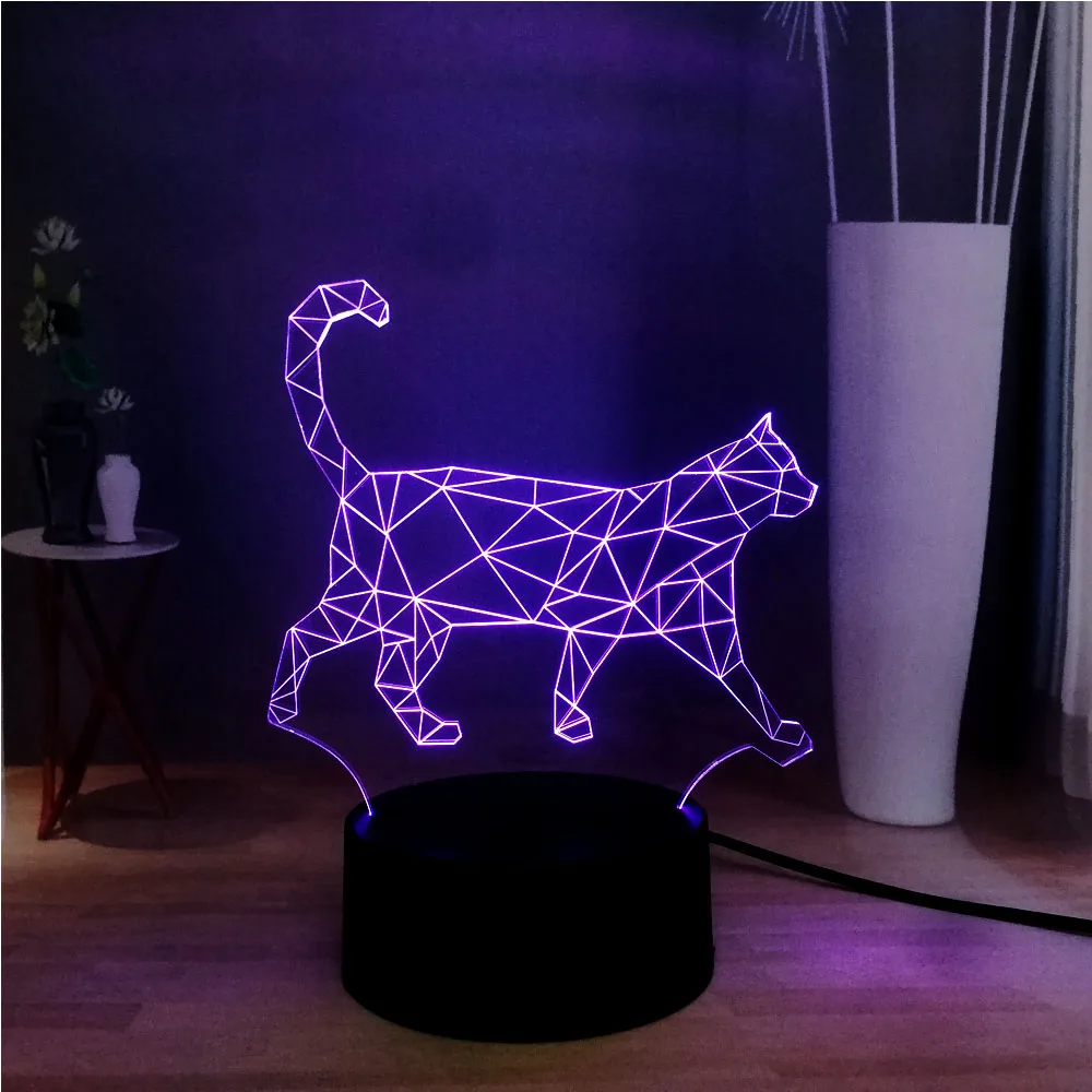 Новый иллюзия 3D ходьба ленивый кот 7 цветов Изменение светодиодный RGB DEC