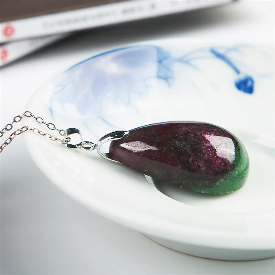 Genuine Green Red Ru by Zoisite Natural Stone Pendant Women Men Necklaces Suspension Water Drop Bead Crystal 33x22x11mm | Украшения и