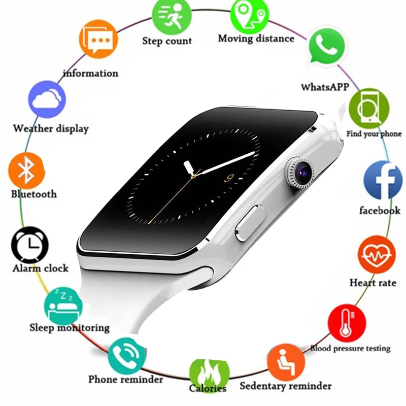 Bluetooth Смарт-часы X6 спортивные Шагомер Smartwatch с камерой поддержка sim-карты Whatsapp Facebook