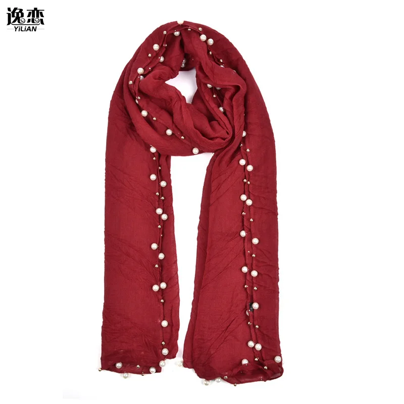 Женский элегантный плиссированный шарф с жемчугом SF843|cotton scarf|brand design scarfbrand fashion