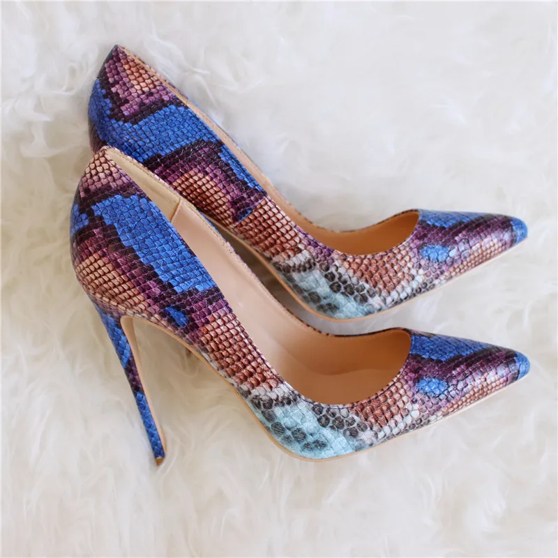 

slip-on pumps sexy party dress shoes mixed colors Snake leather women shallow pumps office high heels shoes Pumps