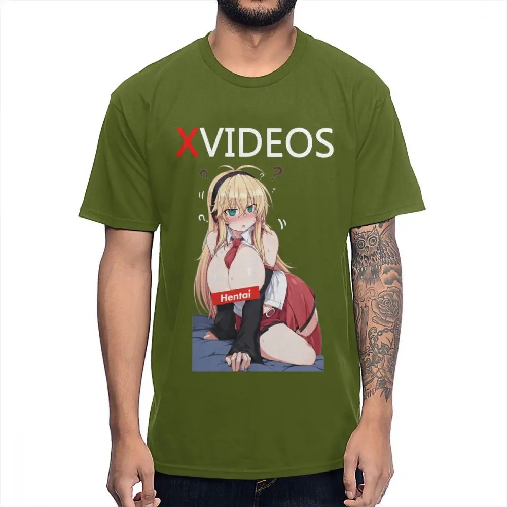 Xvideo Hentai Ahegao сексуальная девушка футболка для мужчин Новое поступление Camiseta хлопок S-6XL футболка - Цвет: Армейский зеленый