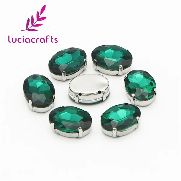 Lucia crafts 10 шт/20 шт 13*18 мм разноцветная овальная дрель Пришивные стеклянные стразы DIY для одежды Свадебные аксессуары G0810 - Цвет: dark green 10pcs