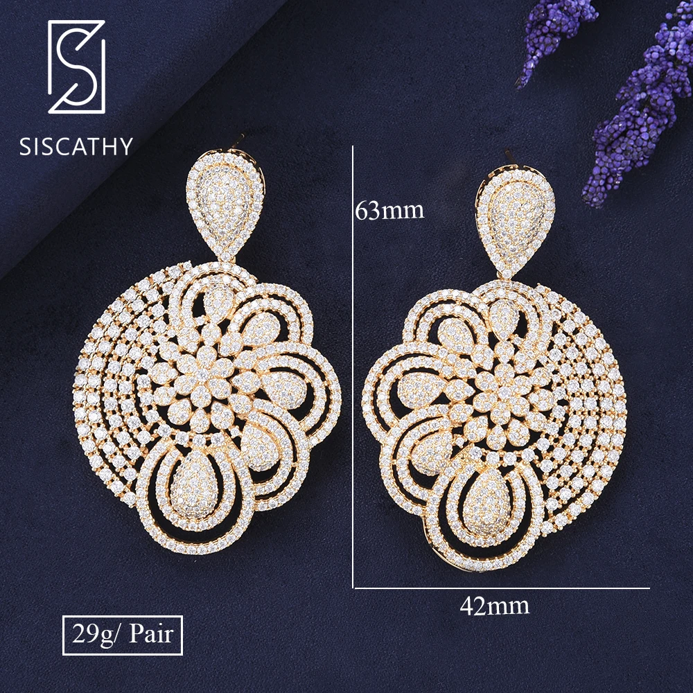 Siscathy Luxury Indian Earrings Hanging Waterdrop Drop Dangle Jewelry Cubic Zirconia Nigerian Bridal Wedding | Украшения и