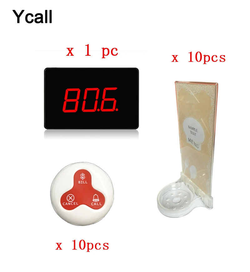 

Wireless Service Calling System 1pcs Voice Broadcast Receiver Host+10pcs Call Button with Menu Holder