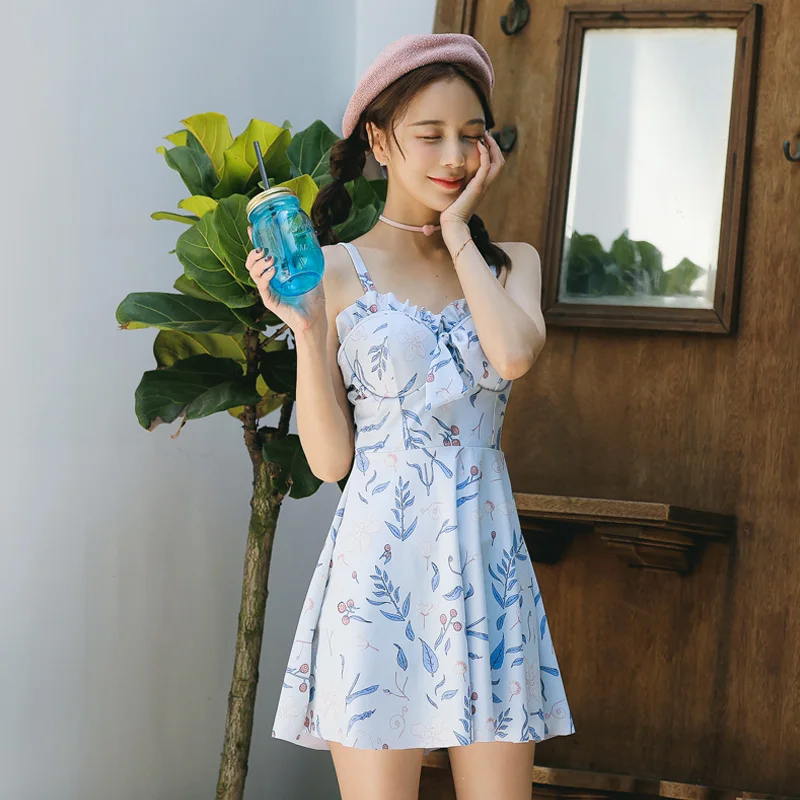 2018 сексуальный цельный купальник с цветочным рисунком Женская юбка боди высокой