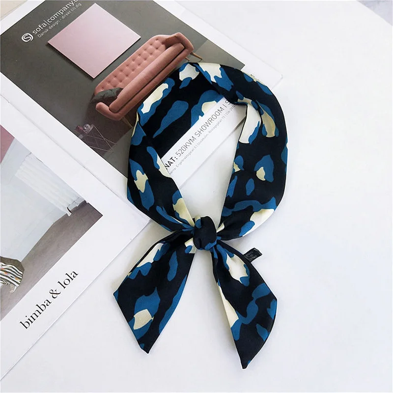 Новый дизайн тонкий шарф с леопардовым принтом Женский Галстук для волос повязка