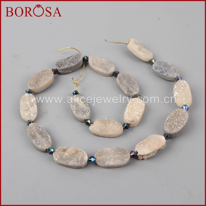 

BOROSA 16inch Crystal Loose Bead for Jewelry Making, 20x10mm Oval Rainbow Crystal Natural Titanium Geode Druzy Loose Bead LS015